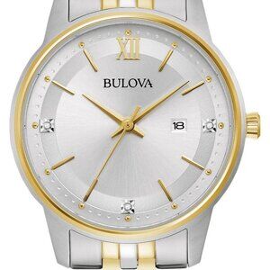Bulova Women's Classic Date Indicator Quartz Silver Gold Watch 32MM 98P197